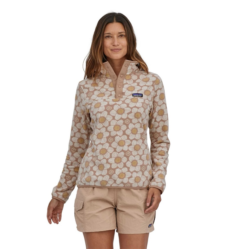RARE Patagonia Micro D Snap-T Pullover in Matilija Poppy Burst/Pampas Tan